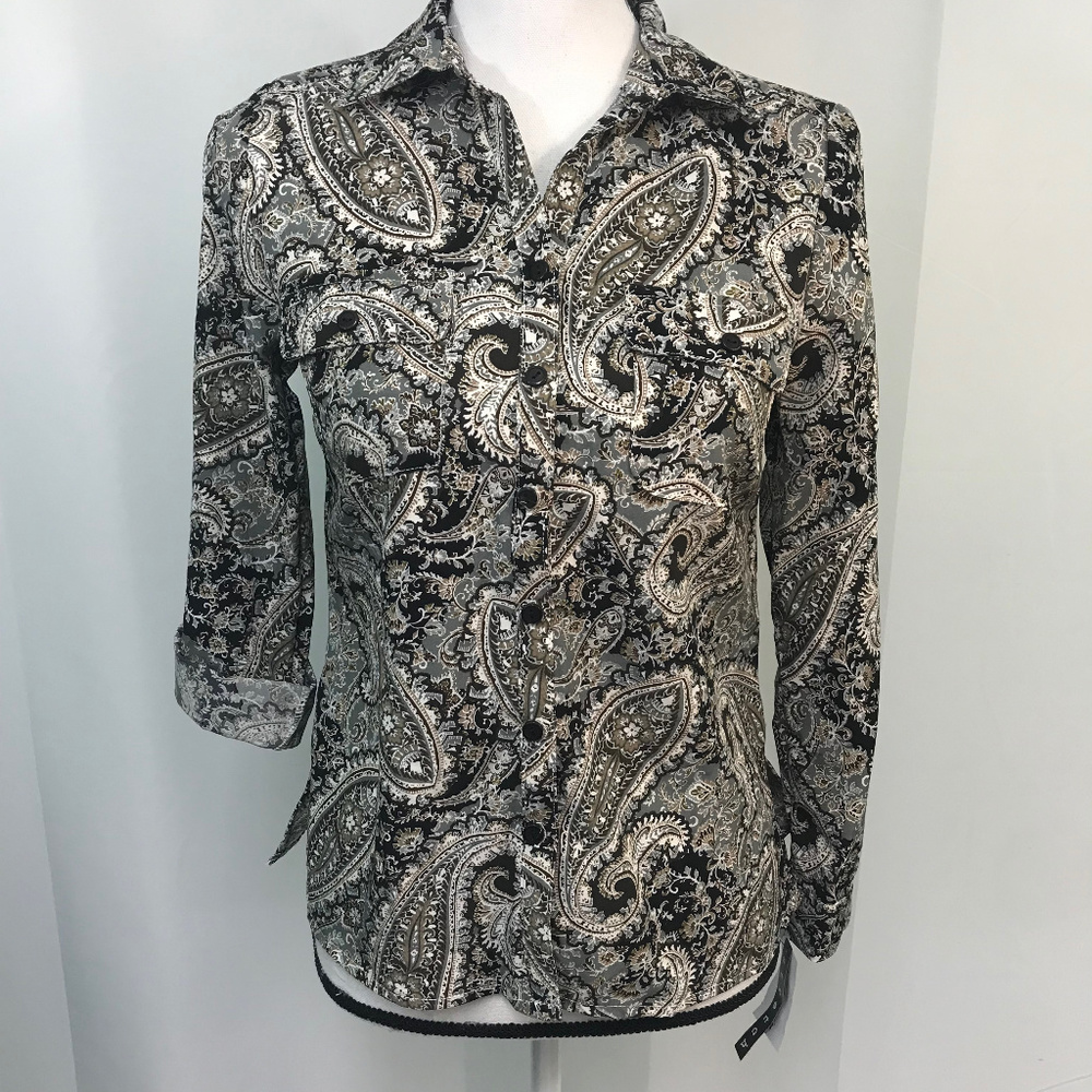 NY Collection Paisley Button‎ Front Top PS NWT